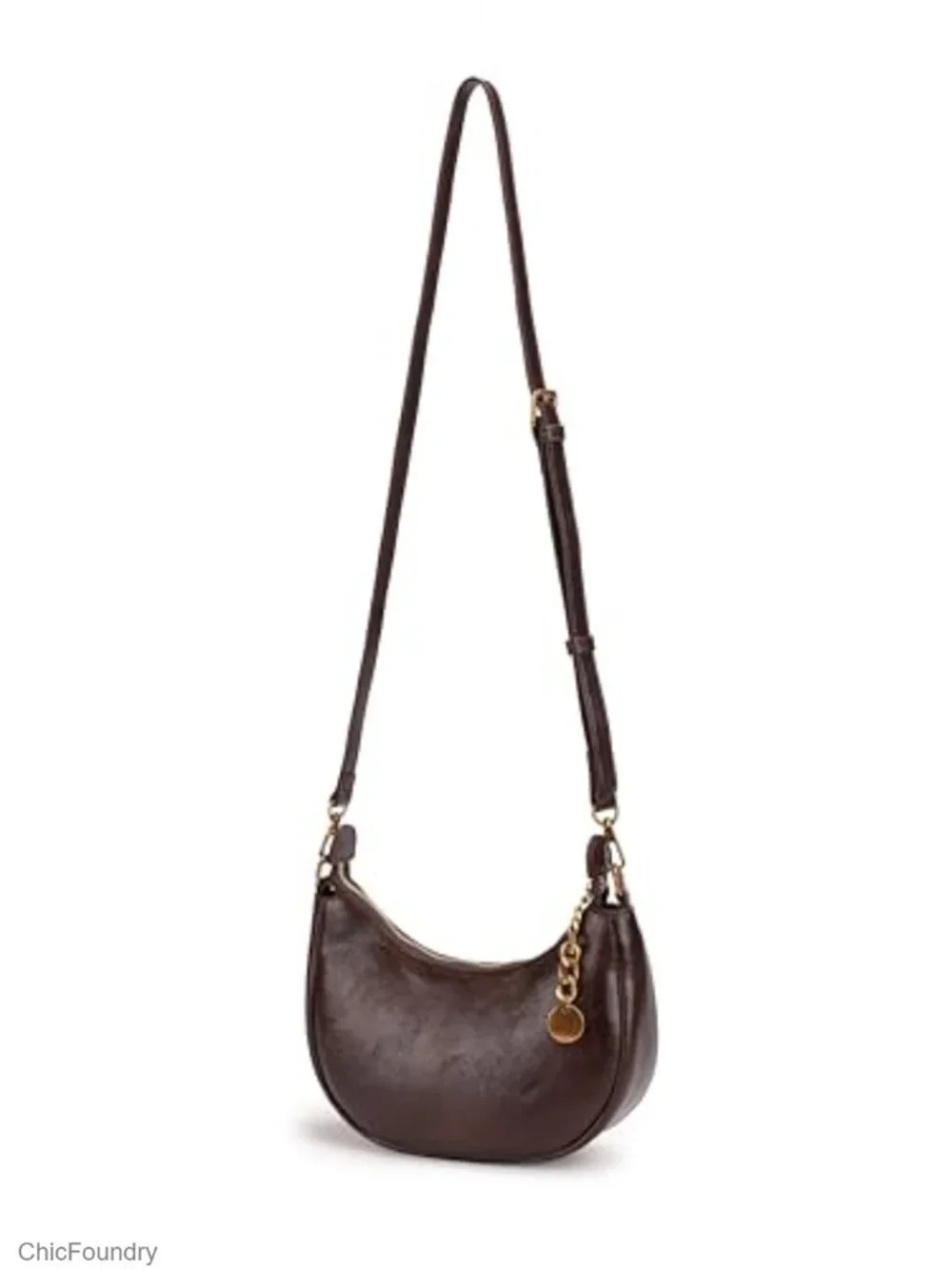 Crescent-Shaped Shoulder Bag PU Leather Crossbody with Gold Chain